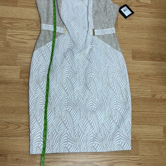 🆕NWT Ellen Tracy Textured Tan/Ivory Bodycon Midi Sheath Dress, 10 - Picture 12 of 12